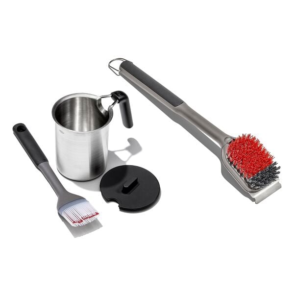 Grilling Basting Pot and Brush Set & Nylon Grill Brush for Cold Cleaning Bundle F1