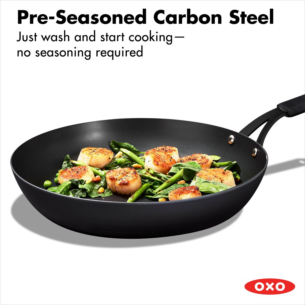 OXO Carbon Steel Obsidian Series 12-Inch Frypan with Silicone Sleeve N5