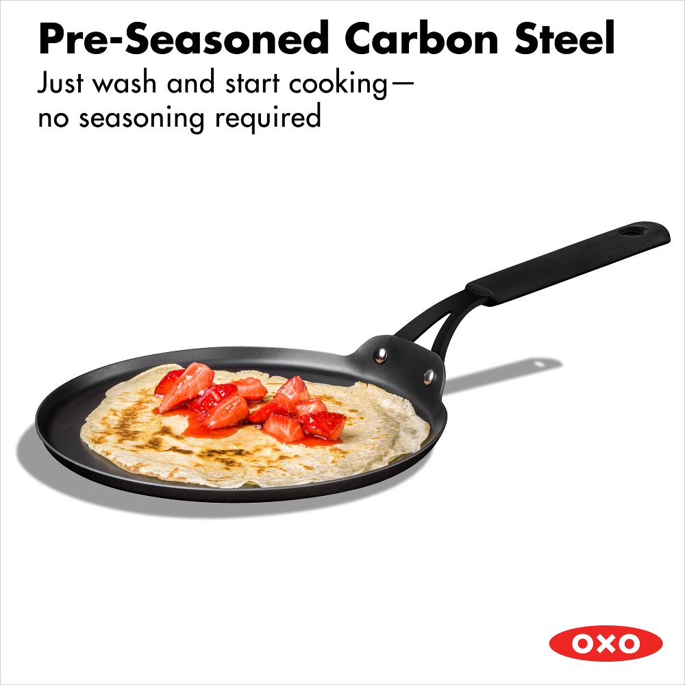 Obsidian Carbon Steel 10-Inch Crêpe Pan with Silicone Sleeve A1