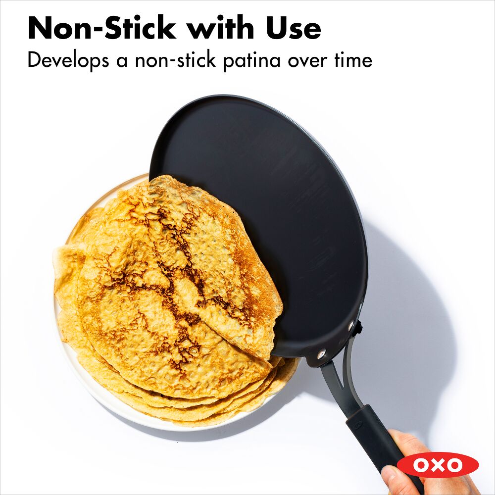 Obsidian Carbon Steel 10-Inch Crêpe Pan with Silicone Sleeve A1