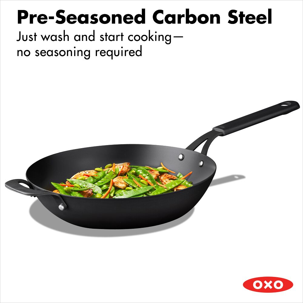 Carbon Steel Obsidian Series 12-Inch Wok with Silicone Sleeve Y8