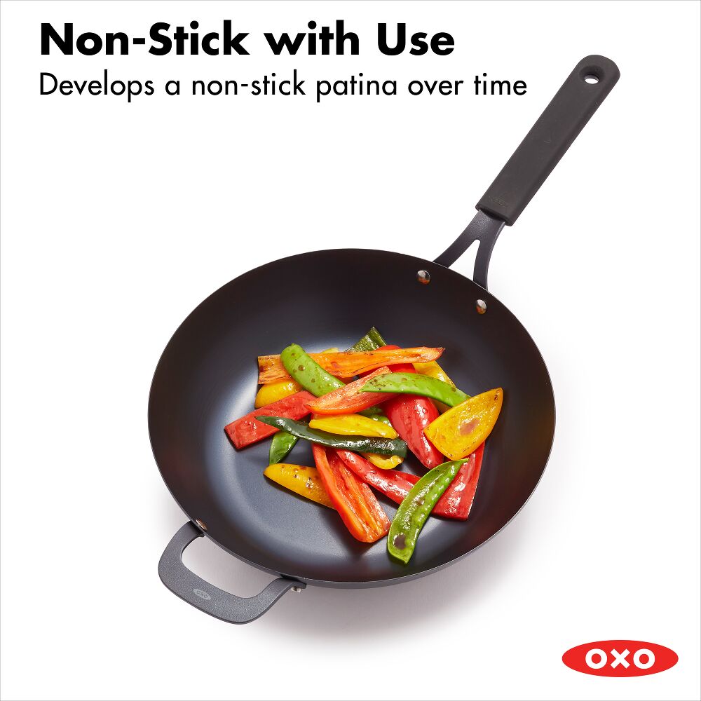Carbon Steel Obsidian Series 12-Inch Wok with Silicone Sleeve Y8