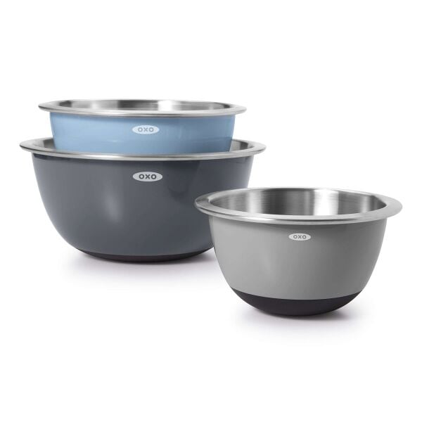 3-Piece Stainless Steel Mixing Bowl Set - Blue/Gray G7