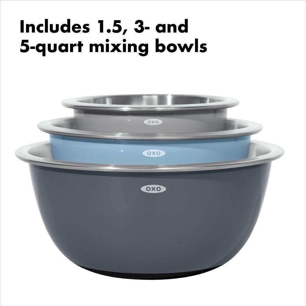 3-Piece Stainless Steel Mixing Bowl Set - Blue/Gray G7