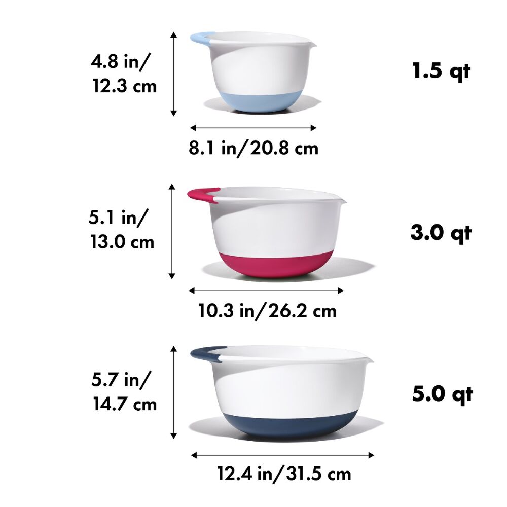 3 Piece Mixing Bowl Set New Colored Handles Q7