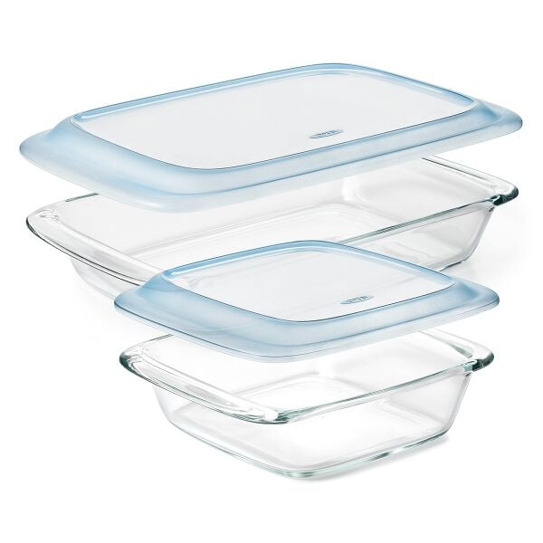 Glass Baking Dish with Lid (2.0 Qt) and Glass Baking Dish with Lid (3.0 Qt) Bundle C3