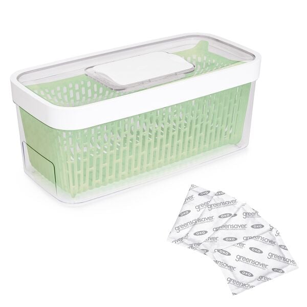 GreenSaver Produce Keeper (5.0 Qt) & OXO GreenSaver Carbon Filter Refills - 4 Pack Bundle A0
