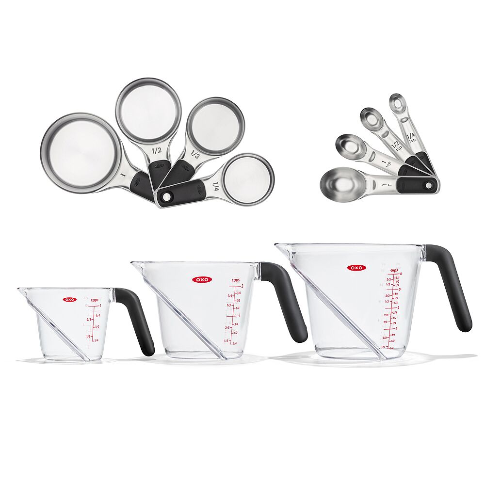 3 Piece Angled Measuring Cup Set & Stainless Steel Measuring Cups and Spoons Set Bundle E4