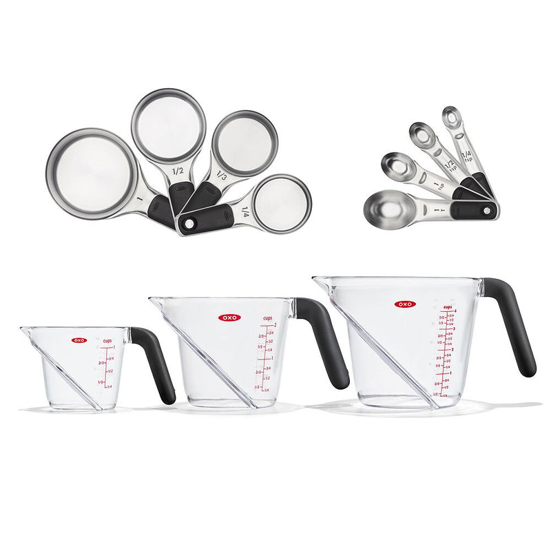3 Piece Angled Measuring Cup Set & Stainless Steel Measuring Cups and Spoons Set Bundle E4