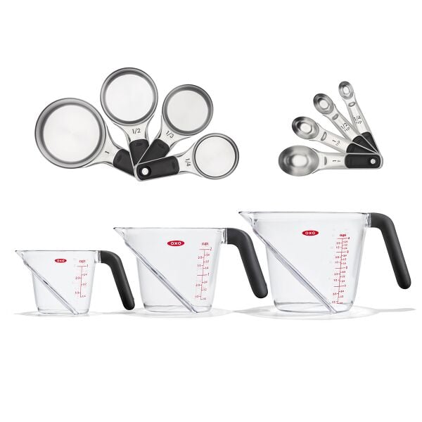 3 Piece Angled Measuring Cup Set & Stainless Steel Measuring Cups and Spoons Set Bundle E4