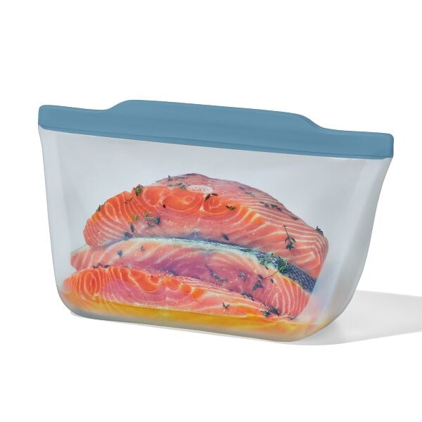 Silicone Reusable Bag  Stand-Up Half Gallon (64 oz) - Ocean Blue I4