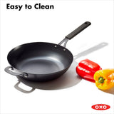 Carbon Steel Obsidian Series 12-Inch Wok with Silicone Sleeve Y8