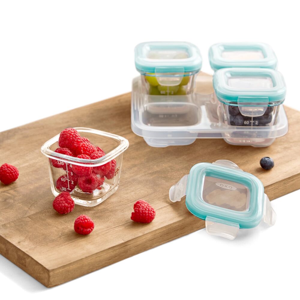 Baby Blocks Glass Food Storage Containers 4 Oz - Tot Teal K0