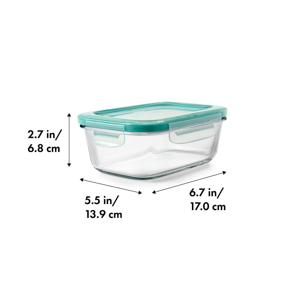 Smart Seal 3.5 Cup Glass Rectangle Container - Teal S2