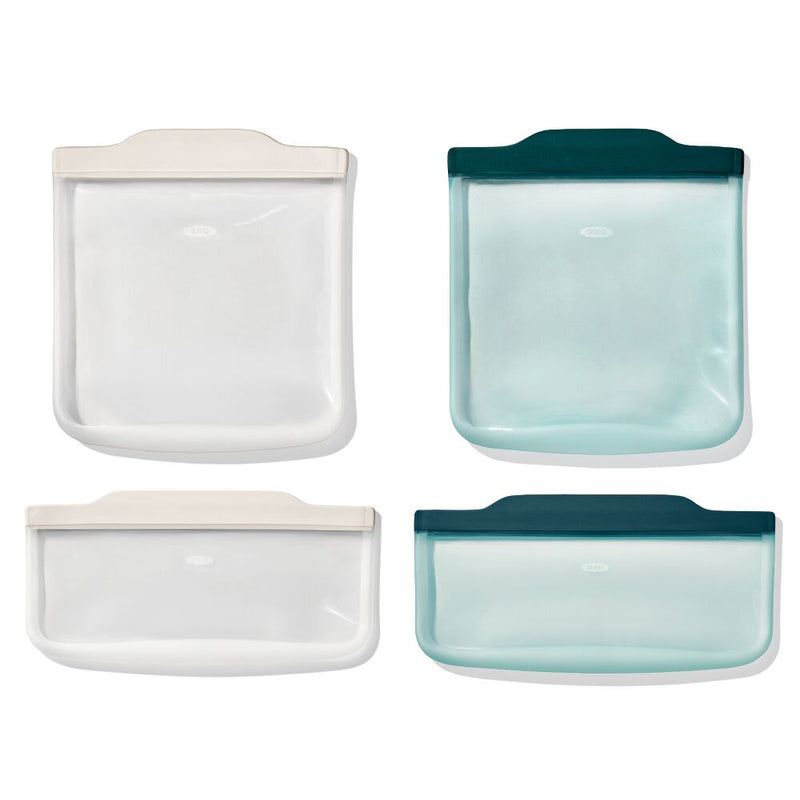 Silicone Reusable Bag -  4 Piece Lunch Set - Oat/Lagoon Z1