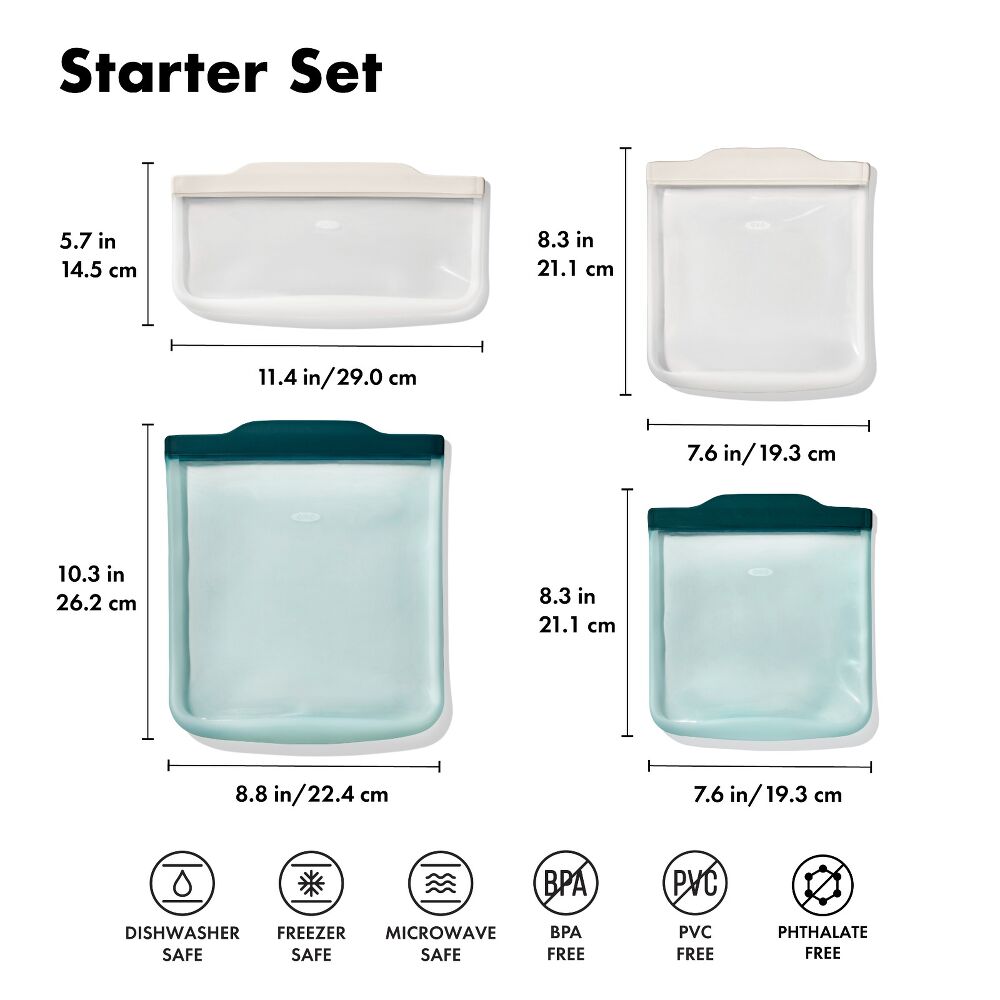 Silicone Reusable Bag - 4 Piece Starter Set - Oat/Lagoon U4