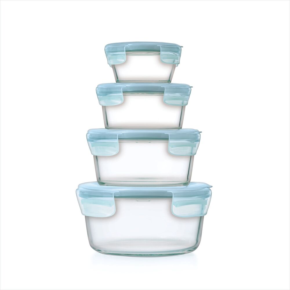 8-Piece Smart Seal Glass Round Container Set - Arctic Blue E7