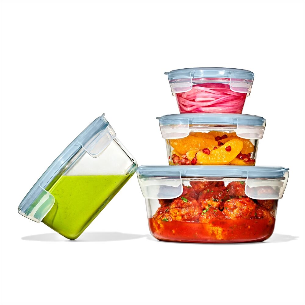 8-Piece Smart Seal Glass Round Container Set - Arctic Blue E7